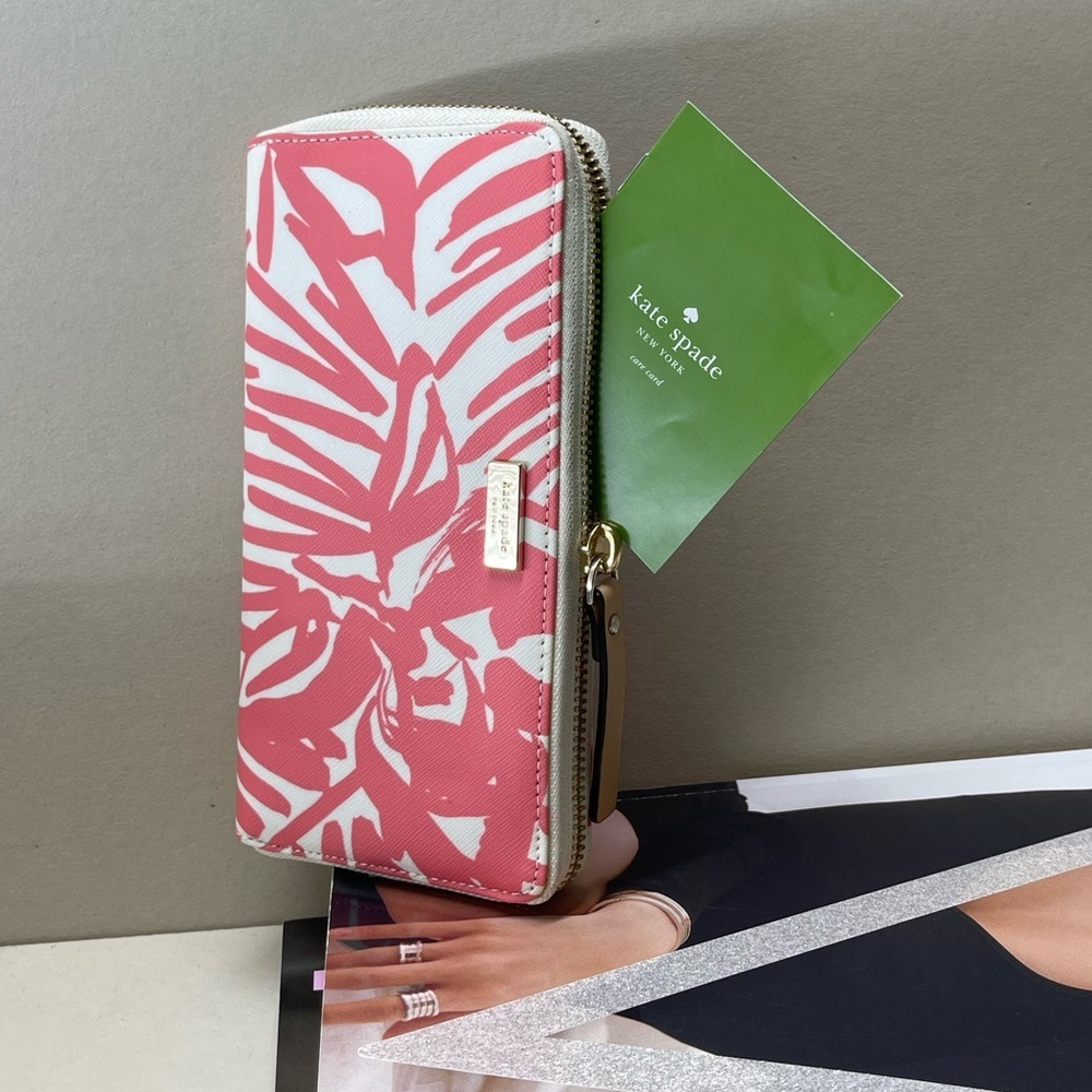 (new+tag) Kate Spade neda wallet brightwater drive blush pink feather leaves - Picture 5 of 12